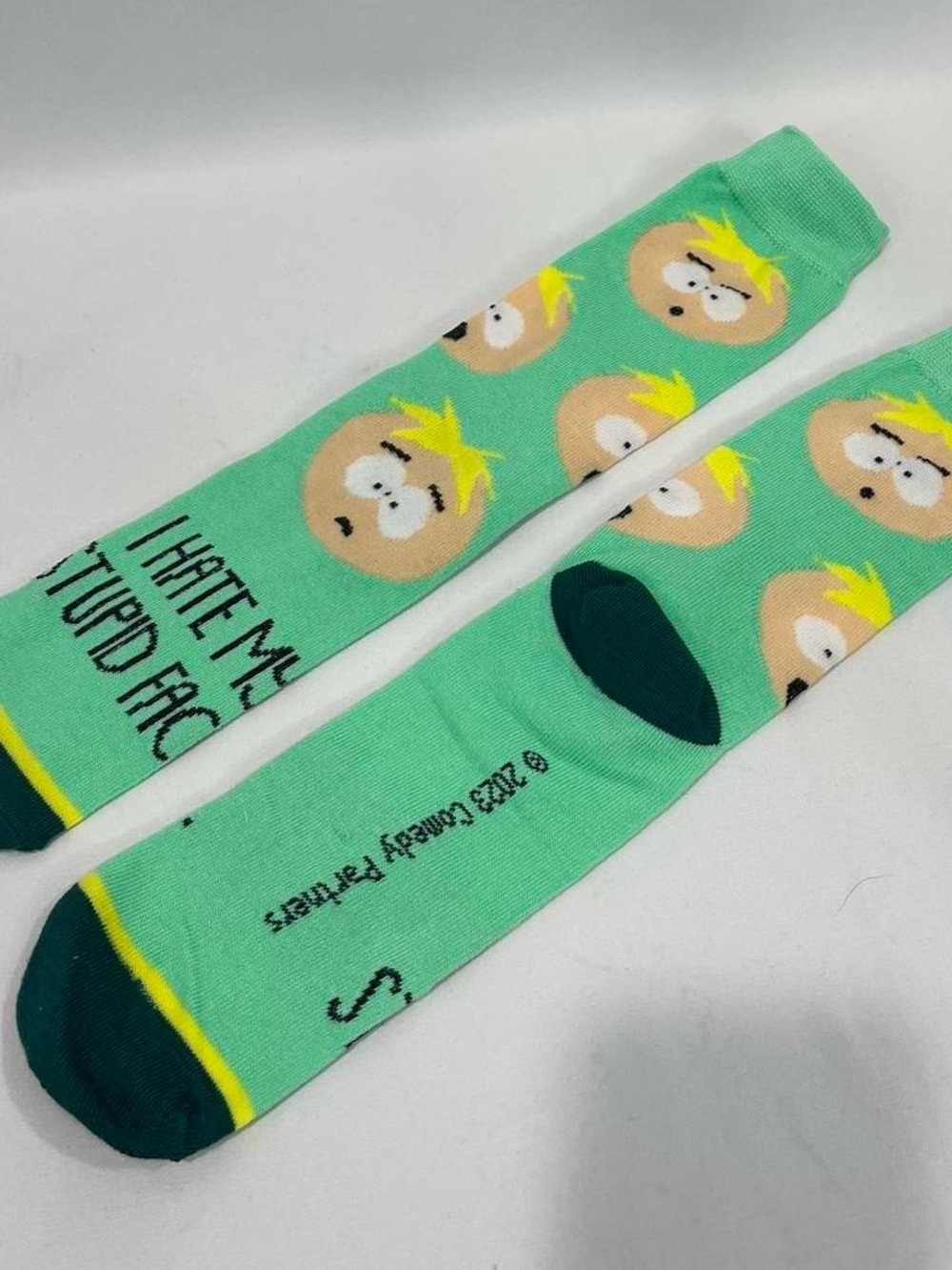 Novelty Mint Green Crew Socks with Character Faces